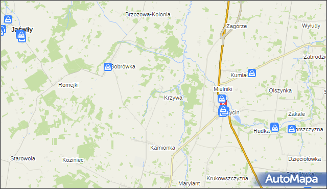 mapa Krzywa gmina Jasionówka, Krzywa gmina Jasionówka na mapie Targeo
