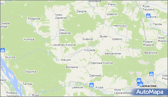 mapa Krzywda gmina Łaskarzew, Krzywda gmina Łaskarzew na mapie Targeo