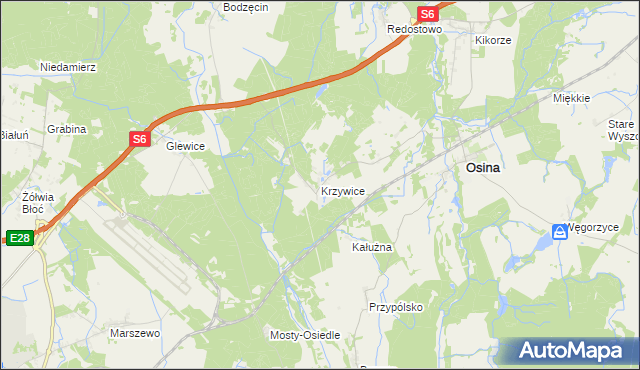 mapa Krzywice gmina Osina, Krzywice gmina Osina na mapie Targeo