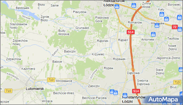 mapa Krzywiec gmina Aleksandrów Łódzki, Krzywiec gmina Aleksandrów Łódzki na mapie Targeo