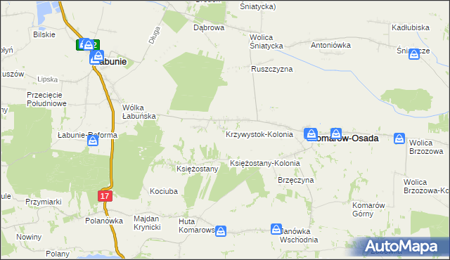 mapa Krzywystok-Kolonia, Krzywystok-Kolonia na mapie Targeo