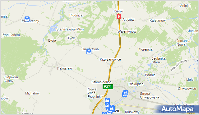 mapa Krzyżanowice gmina Iłża, Krzyżanowice gmina Iłża na mapie Targeo
