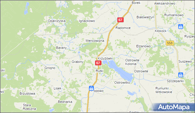 mapa Krzyżówki gmina Lipno, Krzyżówki gmina Lipno na mapie Targeo