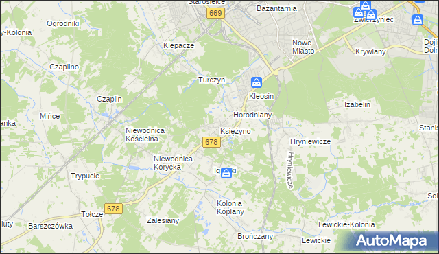 mapa Księżyno, Księżyno na mapie Targeo
