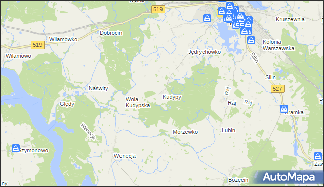 mapa Kudypy gmina Morąg, Kudypy gmina Morąg na mapie Targeo