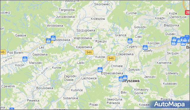 mapa Kuków gmina Stryszawa, Kuków gmina Stryszawa na mapie Targeo