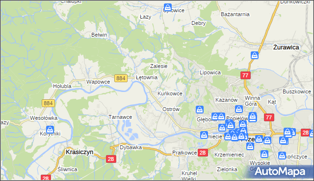 mapa Kuńkowce, Kuńkowce na mapie Targeo