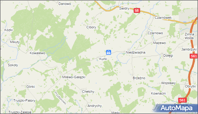 mapa Kurki gmina Szczuczyn, Kurki gmina Szczuczyn na mapie Targeo