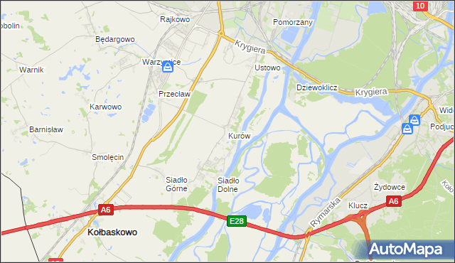 mapa Kurów gmina Kołbaskowo, Kurów gmina Kołbaskowo na mapie Targeo