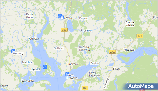 mapa Kuźnica Drawska, Kuźnica Drawska na mapie Targeo