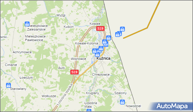 mapa Kuźnica powiat sokólski, Kuźnica powiat sokólski na mapie Targeo