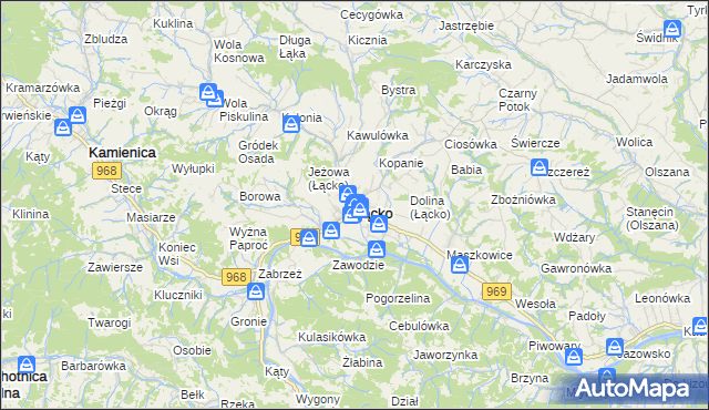 mapa Łącko powiat nowosądecki, Łącko powiat nowosądecki na mapie Targeo