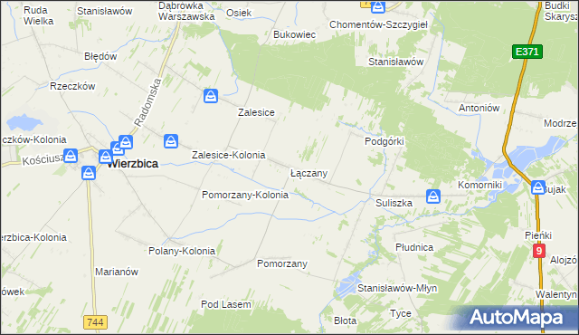 mapa Łączany gmina Wierzbica, Łączany gmina Wierzbica na mapie Targeo