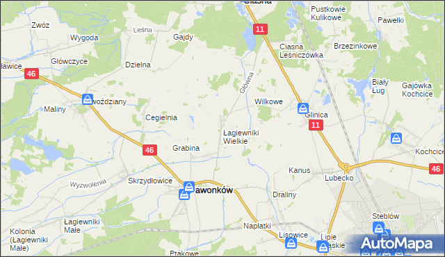 mapa Łagiewniki Wielkie, Łagiewniki Wielkie na mapie Targeo