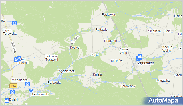mapa Łąka gmina Zębowice, Łąka gmina Zębowice na mapie Targeo