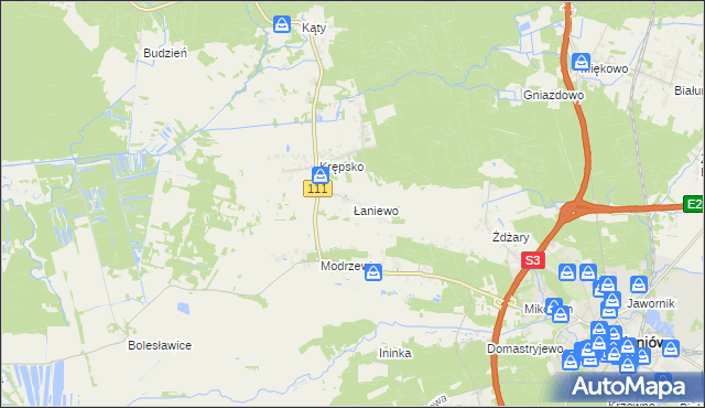 mapa Łaniewo gmina Goleniów, Łaniewo gmina Goleniów na mapie Targeo