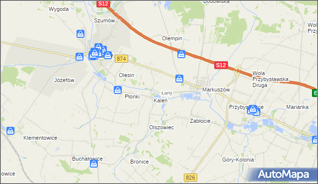 mapa Łany gmina Markuszów, Łany gmina Markuszów na mapie Targeo