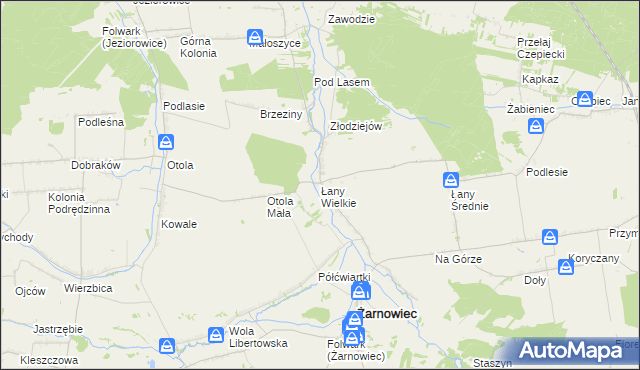 mapa Łany Wielkie gmina Żarnowiec, Łany Wielkie gmina Żarnowiec na mapie Targeo