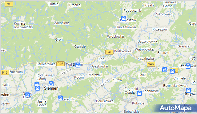 mapa Las gmina Ślemień, Las gmina Ślemień na mapie Targeo