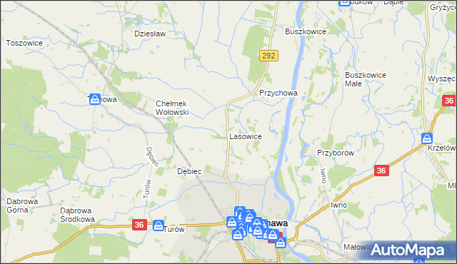 mapa Lasowice gmina Ścinawa, Lasowice gmina Ścinawa na mapie Targeo