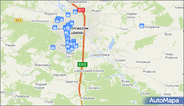 mapa Łaszczówka, Łaszczówka na mapie Targeo