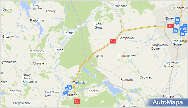 mapa Łążek gmina Lubawa, Łążek gmina Lubawa na mapie Targeo
