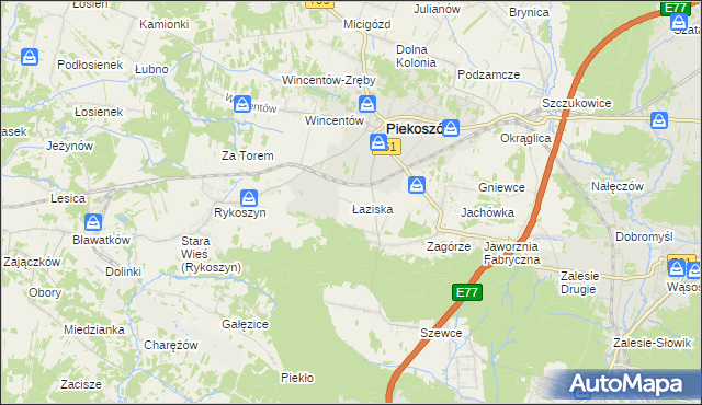 mapa Łaziska gmina Piekoszów, Łaziska gmina Piekoszów na mapie Targeo