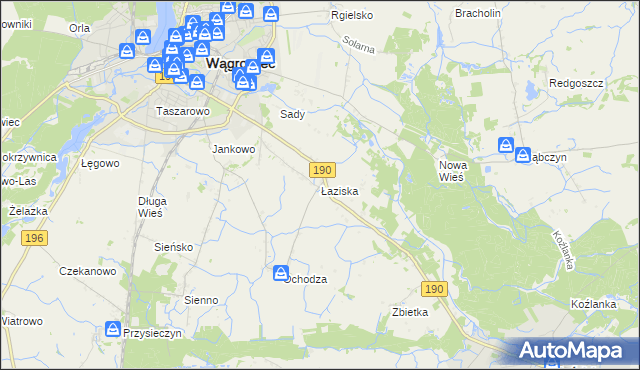 mapa Łaziska gmina Wągrowiec, Łaziska gmina Wągrowiec na mapie Targeo