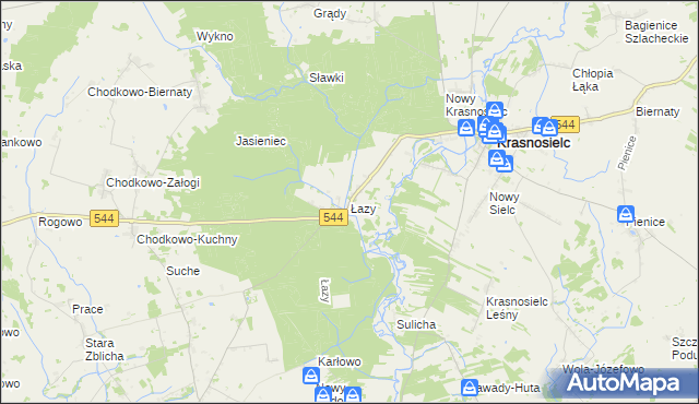 mapa Łazy gmina Krasnosielc, Łazy gmina Krasnosielc na mapie Targeo