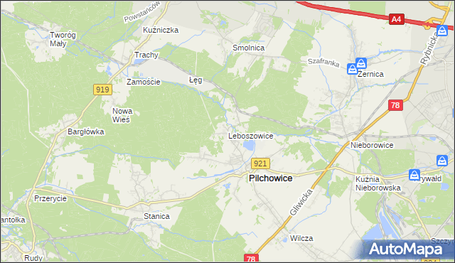 mapa Leboszowice, Leboszowice na mapie Targeo