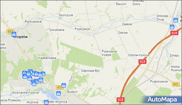 mapa Leśniczówka gmina Urzędów, Leśniczówka gmina Urzędów na mapie Targeo