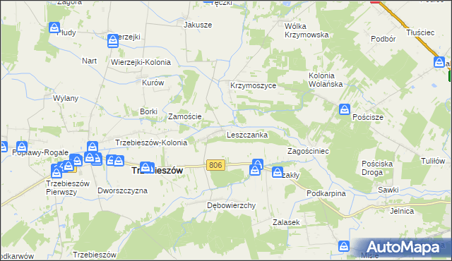 mapa Leszczanka gmina Trzebieszów, Leszczanka gmina Trzebieszów na mapie Targeo