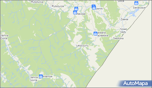 mapa Leszczyny gmina Fredropol, Leszczyny gmina Fredropol na mapie Targeo
