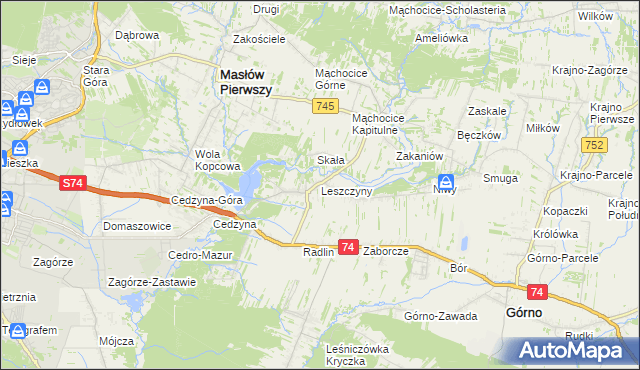 mapa Leszczyny gmina Górno, Leszczyny gmina Górno na mapie Targeo