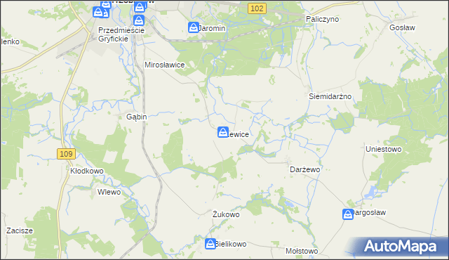 mapa Lewice gmina Trzebiatów, Lewice gmina Trzebiatów na mapie Targeo