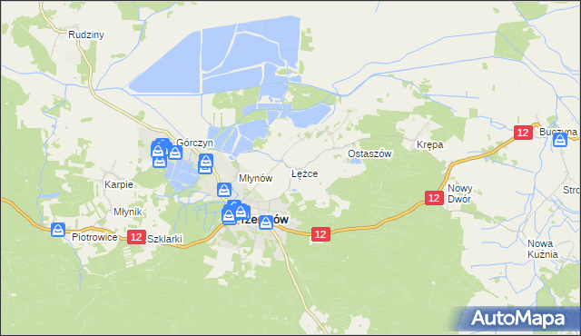 mapa Łężce gmina Przemków, Łężce gmina Przemków na mapie Targeo