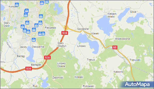 mapa Linowo gmina Purda, Linowo gmina Purda na mapie Targeo