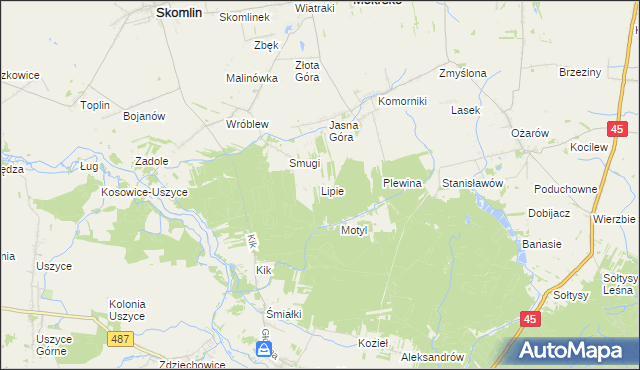 mapa Lipie gmina Mokrsko, Lipie gmina Mokrsko na mapie Targeo