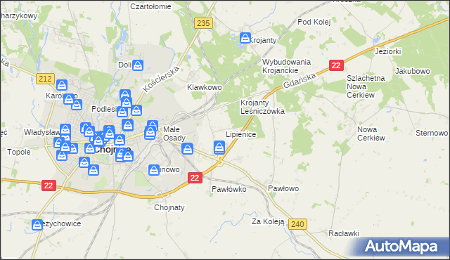 mapa Lipienice gmina Chojnice, Lipienice gmina Chojnice na mapie Targeo