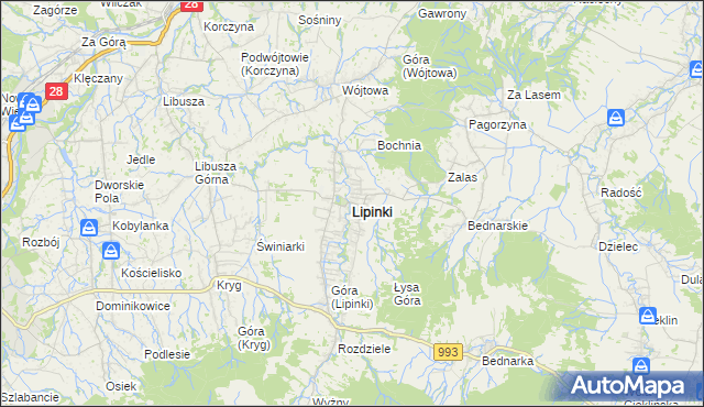 mapa Lipinki powiat gorlicki, Lipinki powiat gorlicki na mapie Targeo