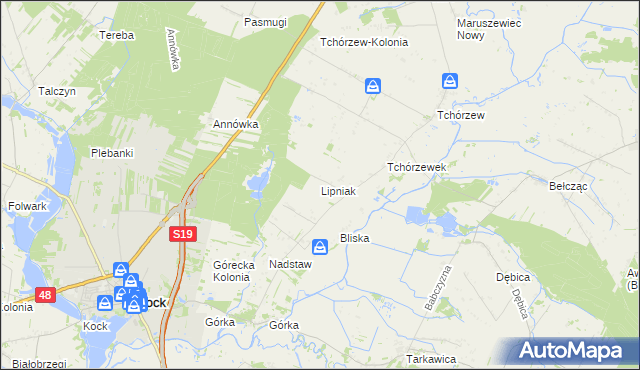 mapa Lipniak gmina Kock, Lipniak gmina Kock na mapie Targeo