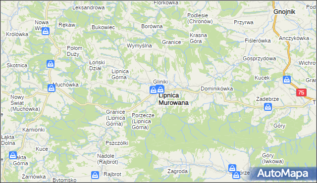mapa Lipnica Murowana, Lipnica Murowana na mapie Targeo