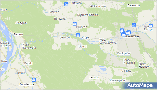 mapa Lipniki gmina Łaskarzew, Lipniki gmina Łaskarzew na mapie Targeo