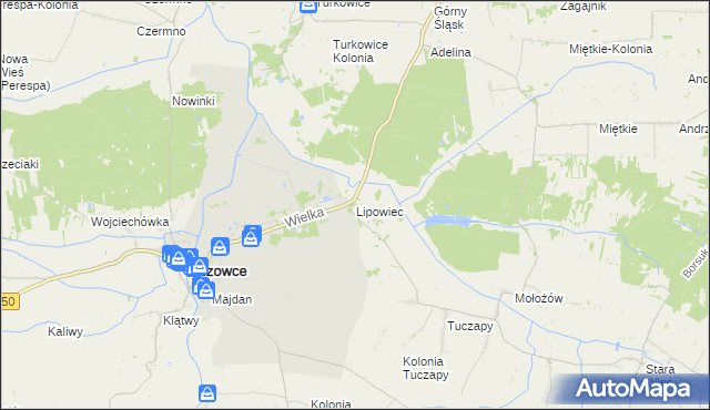 mapa Lipowiec gmina Tyszowce, Lipowiec gmina Tyszowce na mapie Targeo