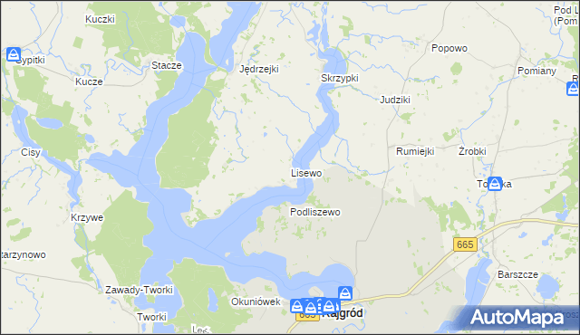mapa Lisewo gmina Kalinowo, Lisewo gmina Kalinowo na mapie Targeo