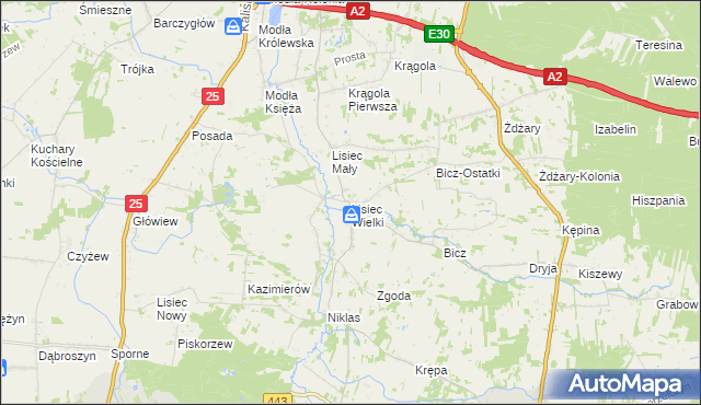 mapa Lisiec Wielki, Lisiec Wielki na mapie Targeo