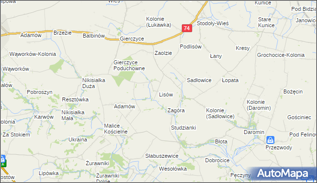 mapa Lisów gmina Wojciechowice, Lisów gmina Wojciechowice na mapie Targeo