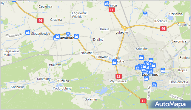 mapa Lisowice gmina Pawonków, Lisowice gmina Pawonków na mapie Targeo