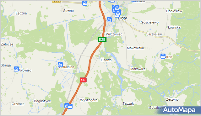 mapa Lisowo gmina Płoty, Lisowo gmina Płoty na mapie Targeo