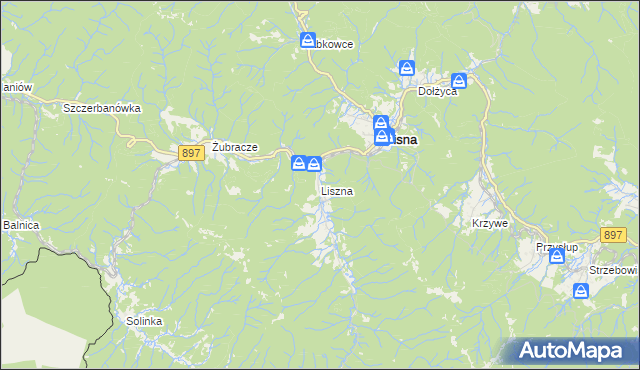 mapa Liszna gmina Cisna, Liszna gmina Cisna na mapie Targeo